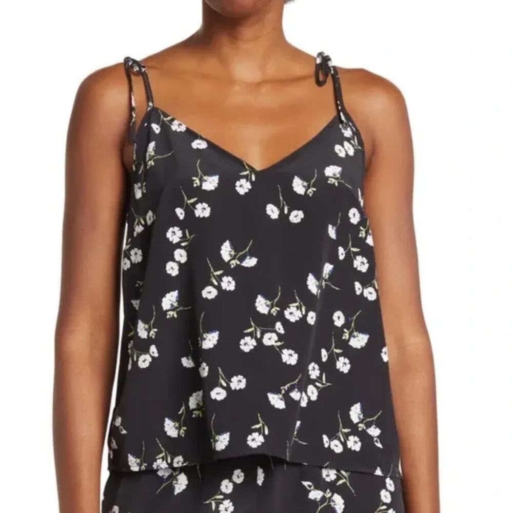 Sanctuary NEW Floral Tie Strap Cami Womens Medium Black V-Neck Boho Tank NWT